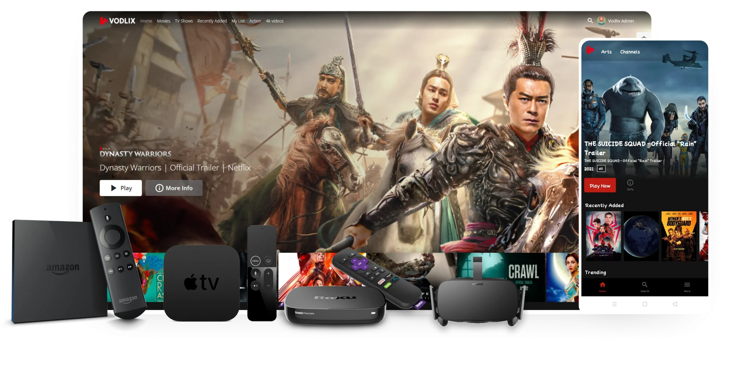 Vodlix OTT available on Apple TV, amazon, ROKU,VR & Mobile